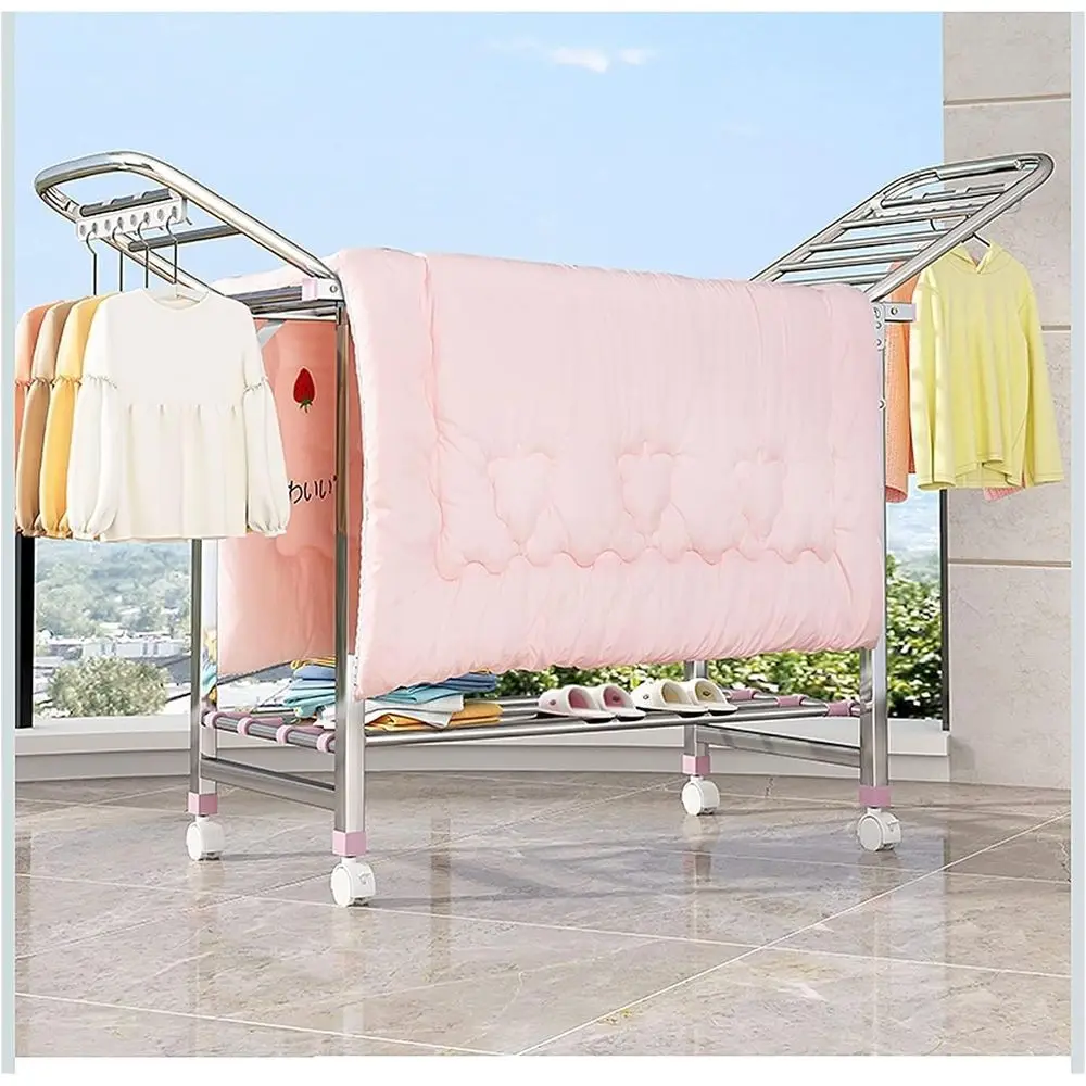 Draagbaar opvouwbaar roestvrijstalen kledingdroogrek - gebruik binnen en buiten