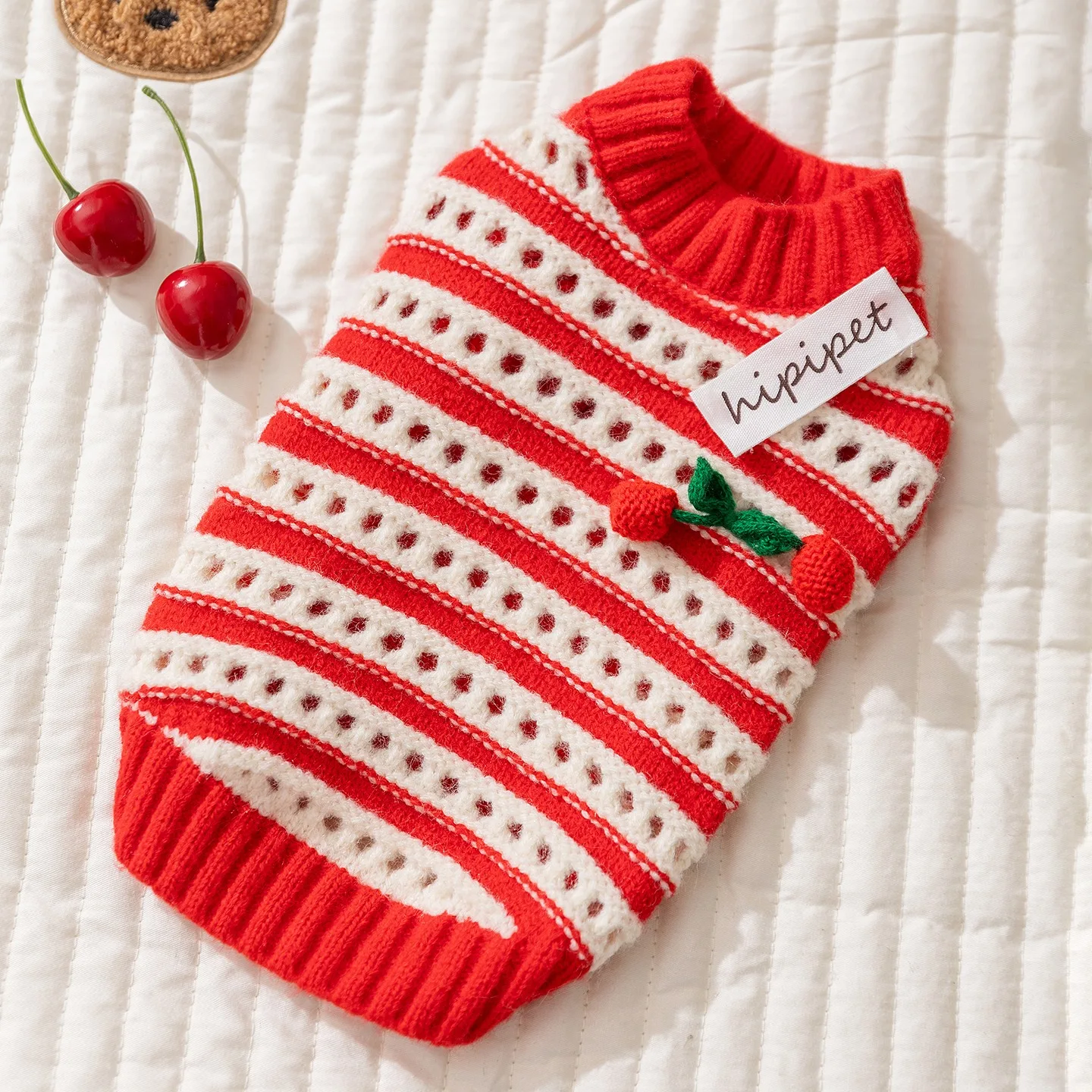 Picture 5: Maltese Cherry Sweater Dog Winter Clothes Yorkshire Terrier Fashion Striped Pullover Warm Dog Knit Sweater
