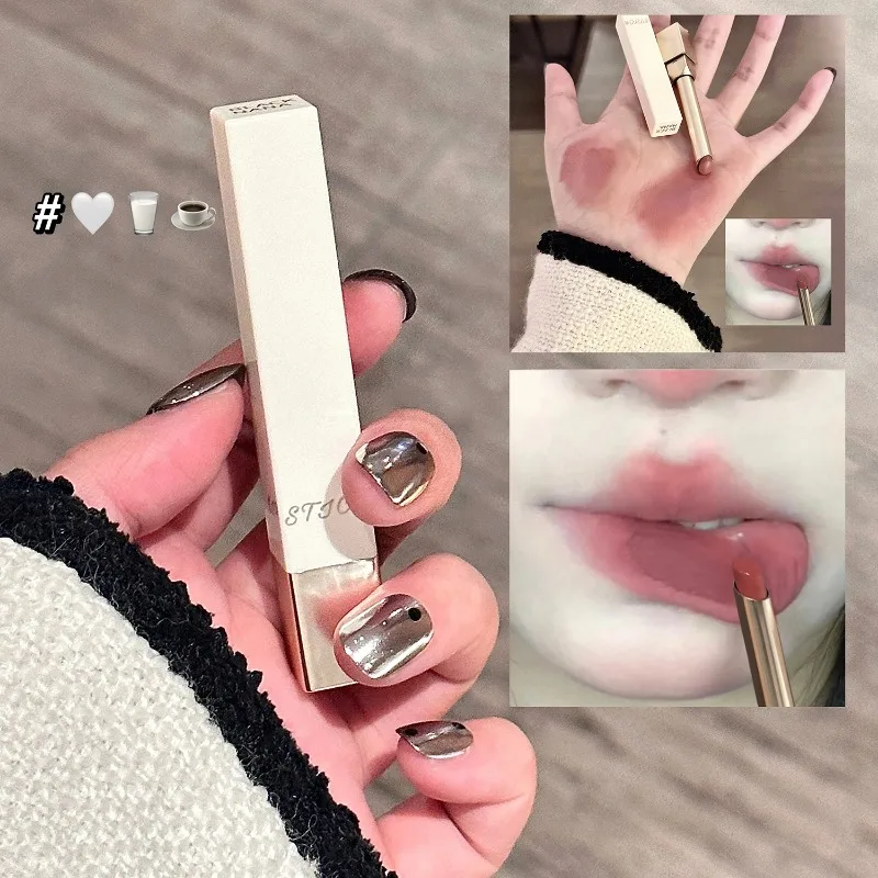 Samt Matte Lip Schlamm Quadratische Röhre Solide Lippenstift Tee Rot Nude Grau Rose Lip Gloss Natürliche Antihaft Tasse Frauen lip Glasur Kosmetik