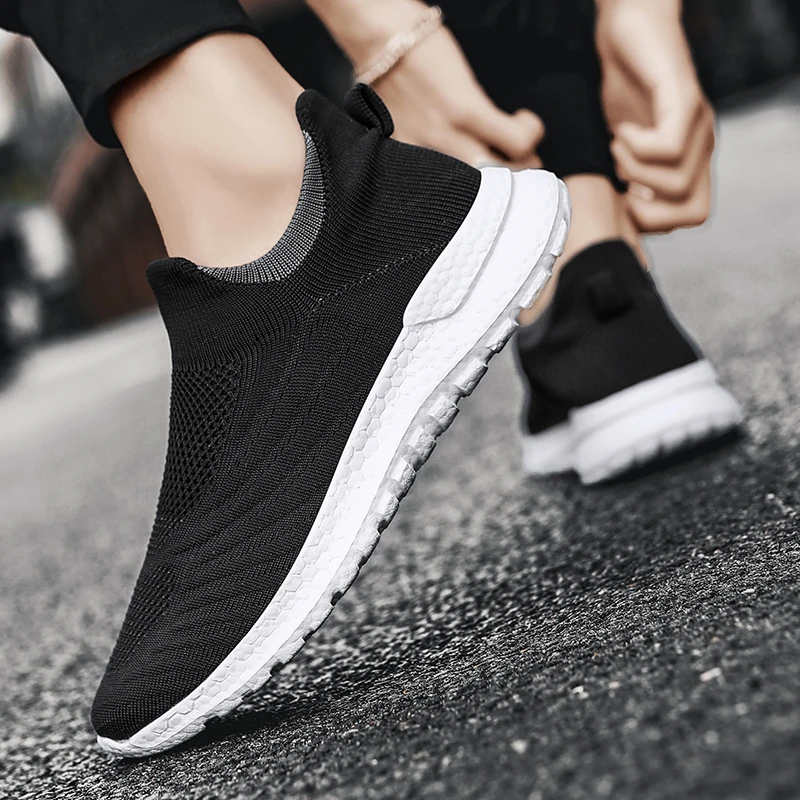 Outdoor Breathable Casual Shoes Women Men Sneakers for Fitness Tennis Mesh Sock Shoes Slip on Low Top Walking Shoes EU 35-46