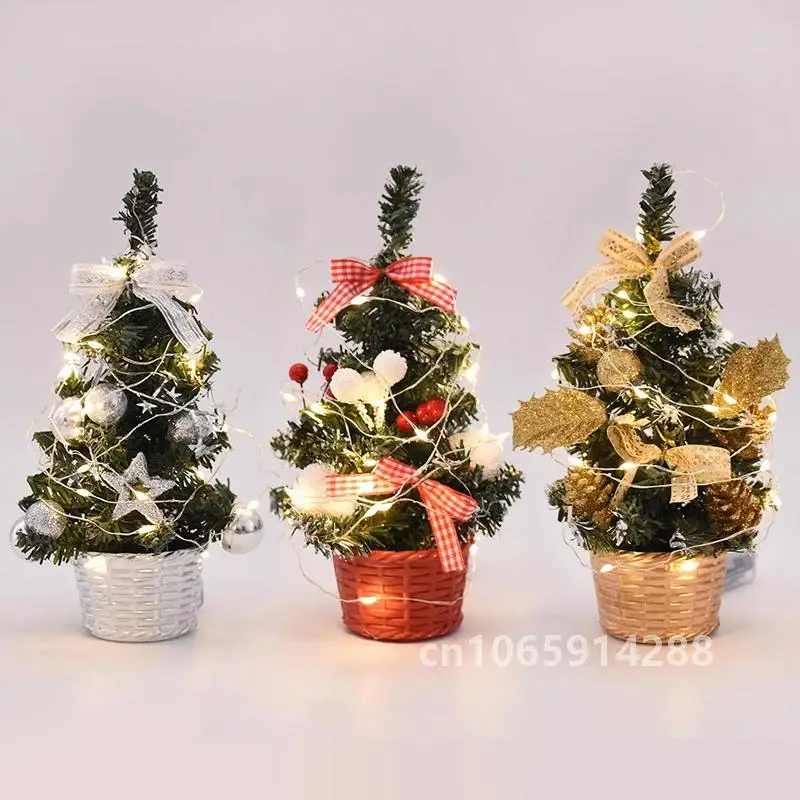 20/30cm Artificial Christmas Tree Table Ornament with LED Light Balls 2023 Christmas Decoration for Home 2024 New Year Gift Mini