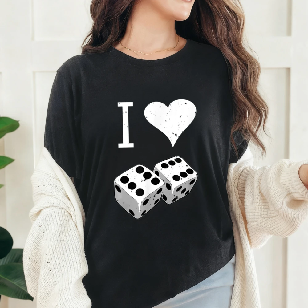I Heart Dice Rolling Playing Betting Gambling Love T-Shirt Dice Gambling Cotton T-shirt Unisex Trendy Tees Casual Streetwear