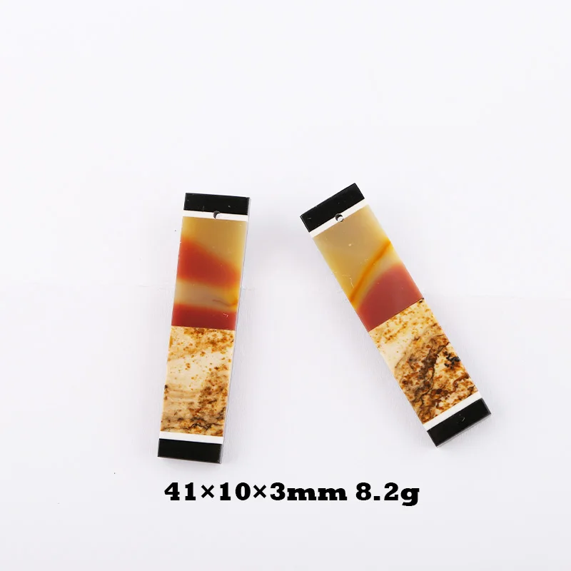 Natural Stone Obsidian Mookite Jasper Picture Jasper Earring Bead,Fashion Jewelry Intarsia Earrings For Women 41x10x3mm 8.2g
