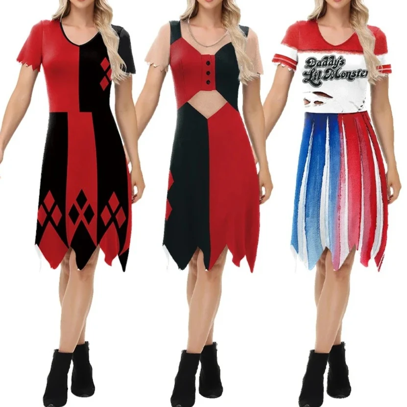 

Women Sexy Naughty Circus Clown Costume Adult Halloween Funy Clown Movie Harley Outfit Joker Quinn Cosplay Carnival Fancy Dress