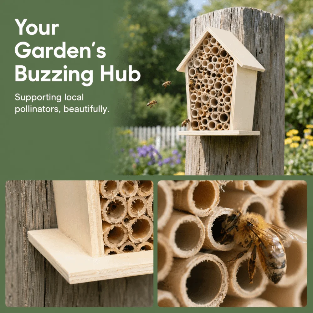 2 Pcs Wonderful Gift Wood Wooden Bee House Durable Reed Insect House Wall Mountable Non-Toxic Bee Shelter Balcony