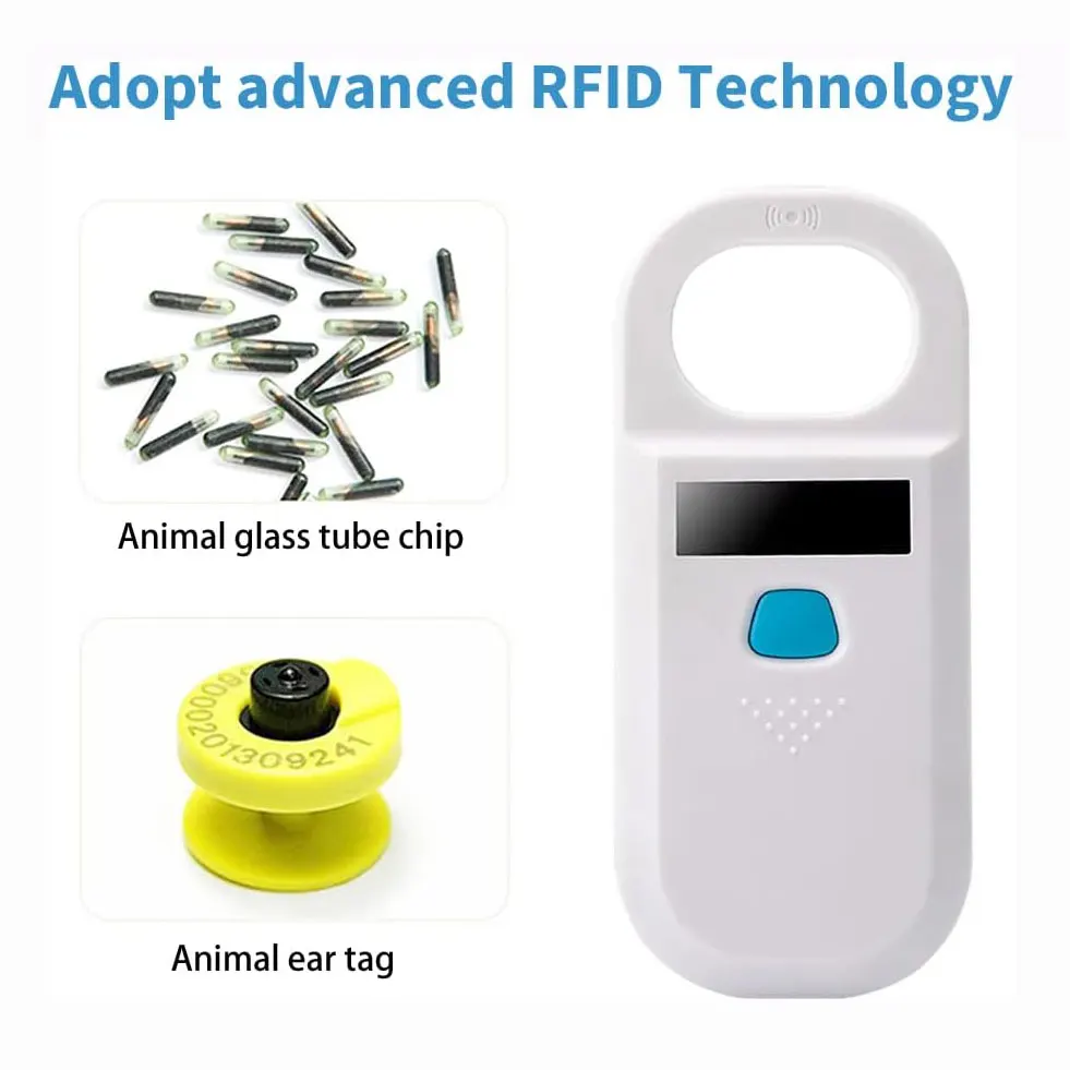 الحيوانات الأليفة رقاقة الماسح الضوئي قابلة للشحن تتفاعل EMID مايكرو رقاقة قارئ الماسح الضوئي 134.2 كيلو هرتز 125 كيلو هرتز 15 أرقام الحيوانات الأليفة رقاقة معرف الماسح الضوئي للحيوانات
