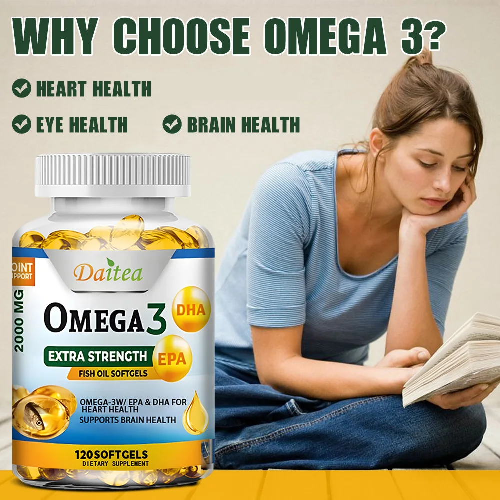 Omega 3 Fish Oil 2000mg Softgels with EPA & DHA, Supports Heart, Brain, Joint & Eye Health, Boosts Nerve Function & Immunity