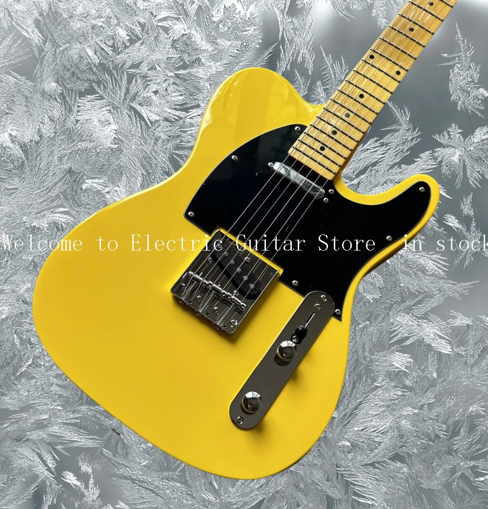 Guitare électrique avec touche en érable, corps jaune, pickguard noir, haute qualité, livraison gratuite #ASP654286