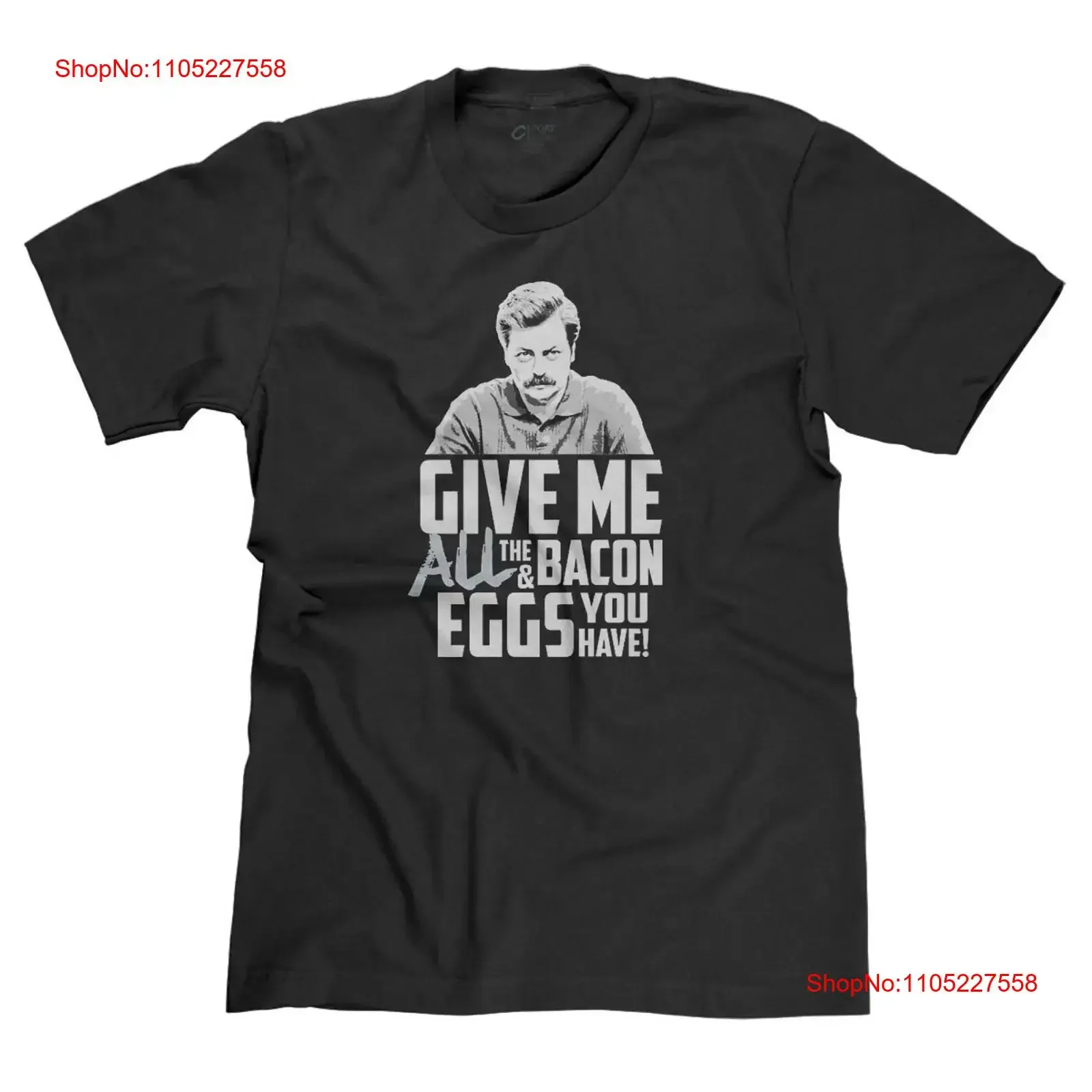 Give Me All the Bacon and Eggs You Have Ron Swanson Parks Recreation Funny Parody Men's T shirt vintage Washed fashion