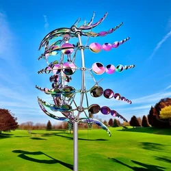 New Unique and Magical Metal Windmill 3D Wind Powered Kinetic Sculpture Lawn Metal Wind Solar Spinners Yard and Garden Decor