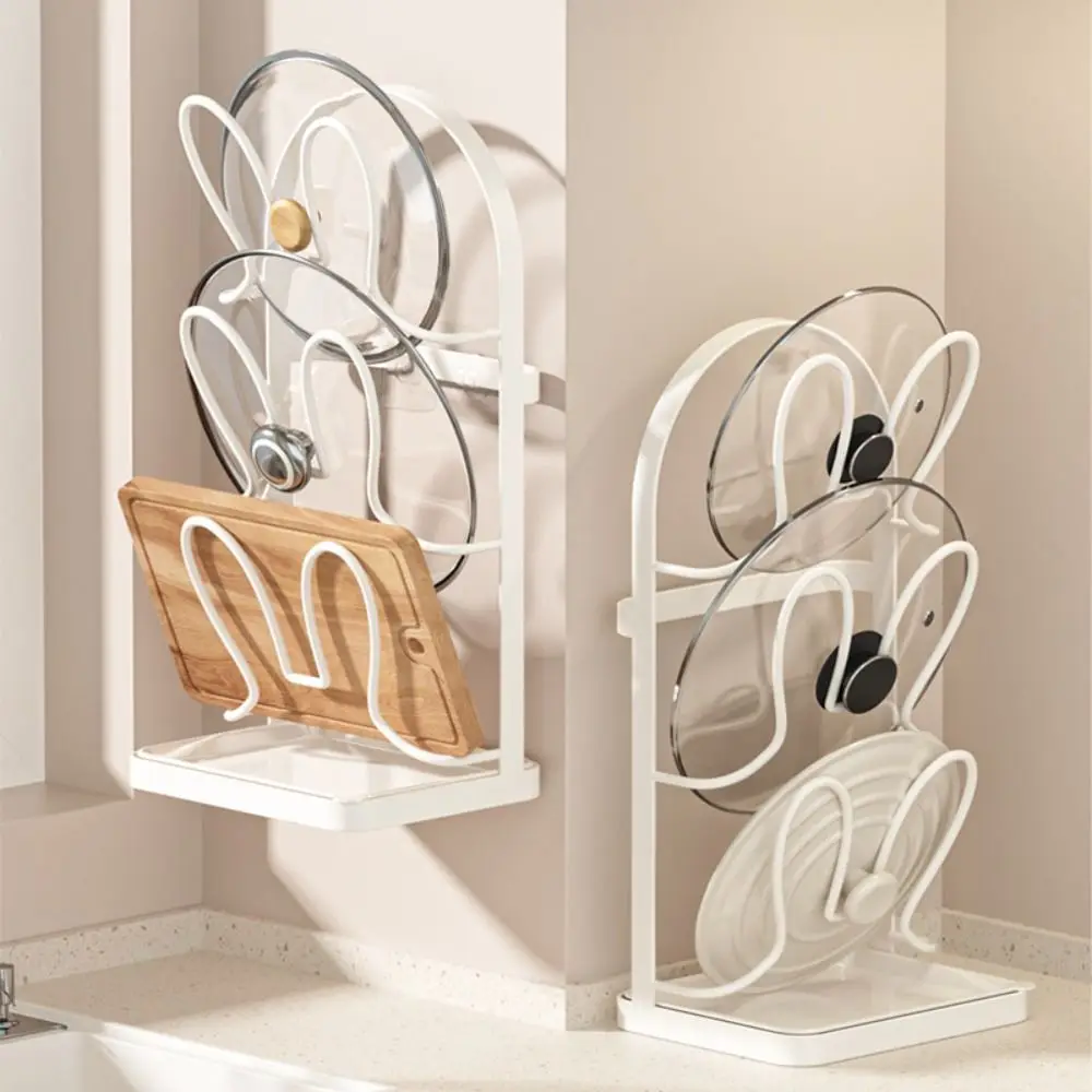 

Draining Pot Lid Holder Good Load-bearing Space Saving Cutting Board Holder Punch Free Stable Pot Lid Storage Rack countertop