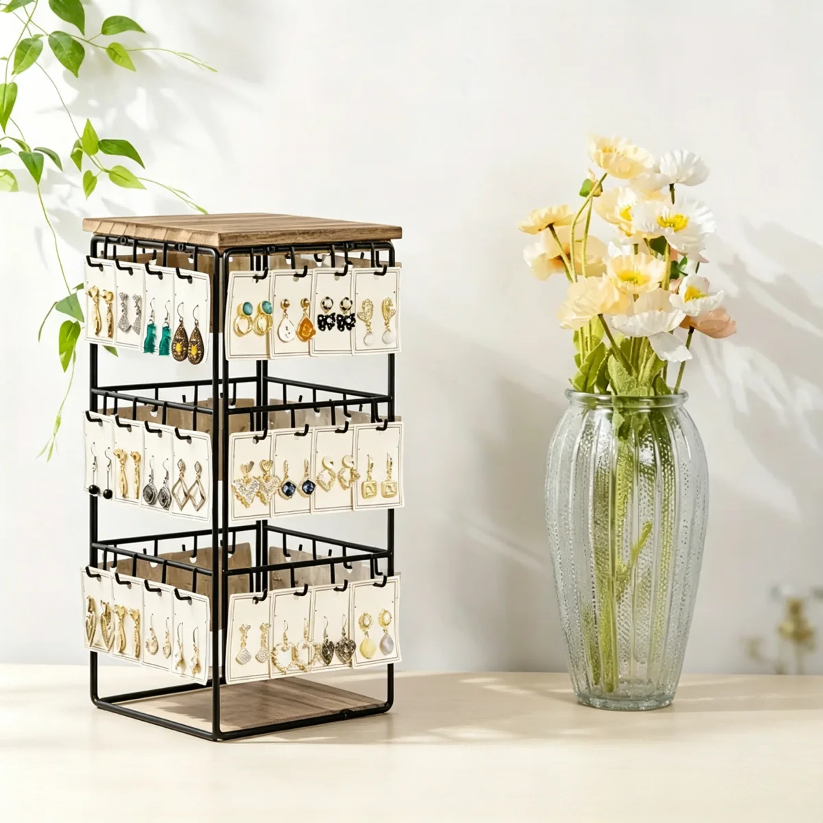 Earrings Display Storage Rack Wrought Iron Disassembly Desktop Square Jewelry Earrings Jewelry Display Rack Accessories