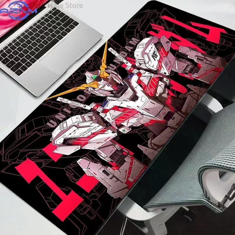 Anime White Red Unicorn Mecha Mouse Pad, Rubber Non Slip Gaming Desk Mat, Line Sketch Background Robot Art Mouse Pad for Desktop