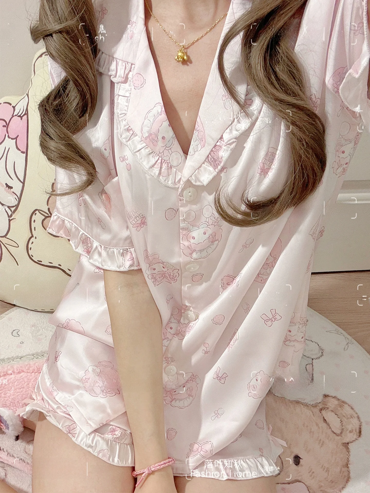 New 2026 Women's Ice Silk Sleepwear Short Sleeve Sweet Cute Home Clothes Set Small Flip Collar Comfortable Breathable Summer ...