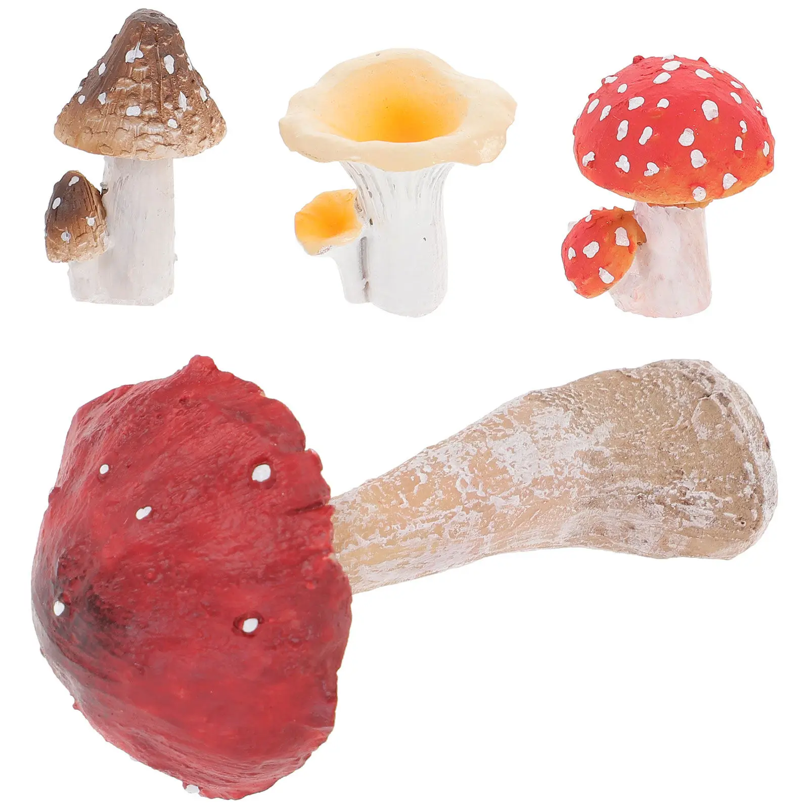 4Pcs Miniature Mushroom Resin Sculptures Micro Landscape Garden Decor Bonsai Decoration Small Indoor Outdoor Ornament