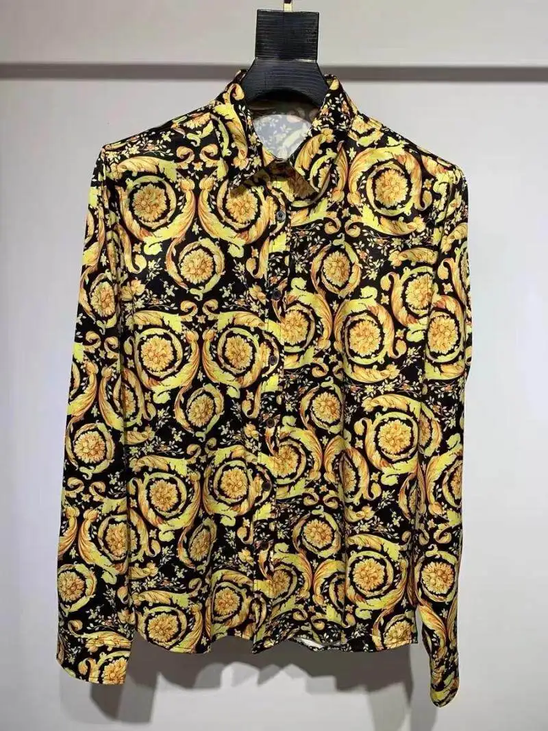 New men's long-sleeved shirt, with 3D golden chrysanthemum pattern design, fashionable design, luxurious shirt style
