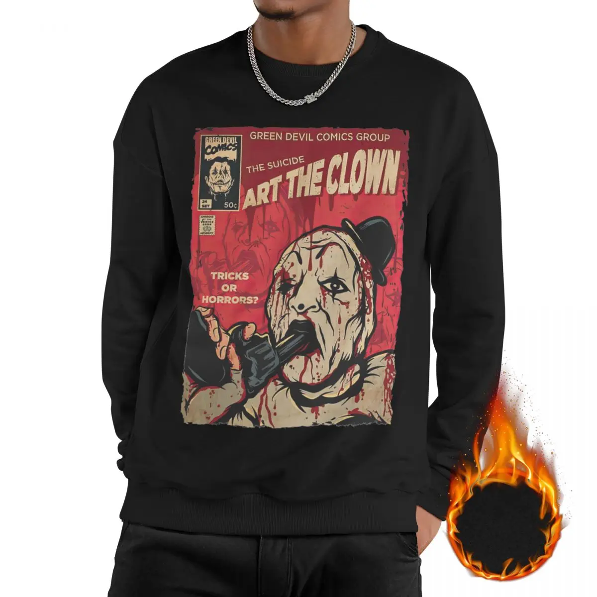 

Man Terrifier Horror Movie Casual Long Sleeves Sweatshirts Fleece Lined Halloween Pullover Crewneck Sweatshirt Hoodie