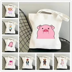 하라주쿠 귀여운 돼지 여성 캔버스 숄더 백 카와이 베어 쇼핑백 그래픽 에코 레이디 숄더 핸드백 대용량