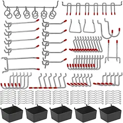 114pcs Metal Pegboard Hooks Pegs Board Organizer Assortment Kit Peg Locks Garage Work Shop Storage Hanging Applications