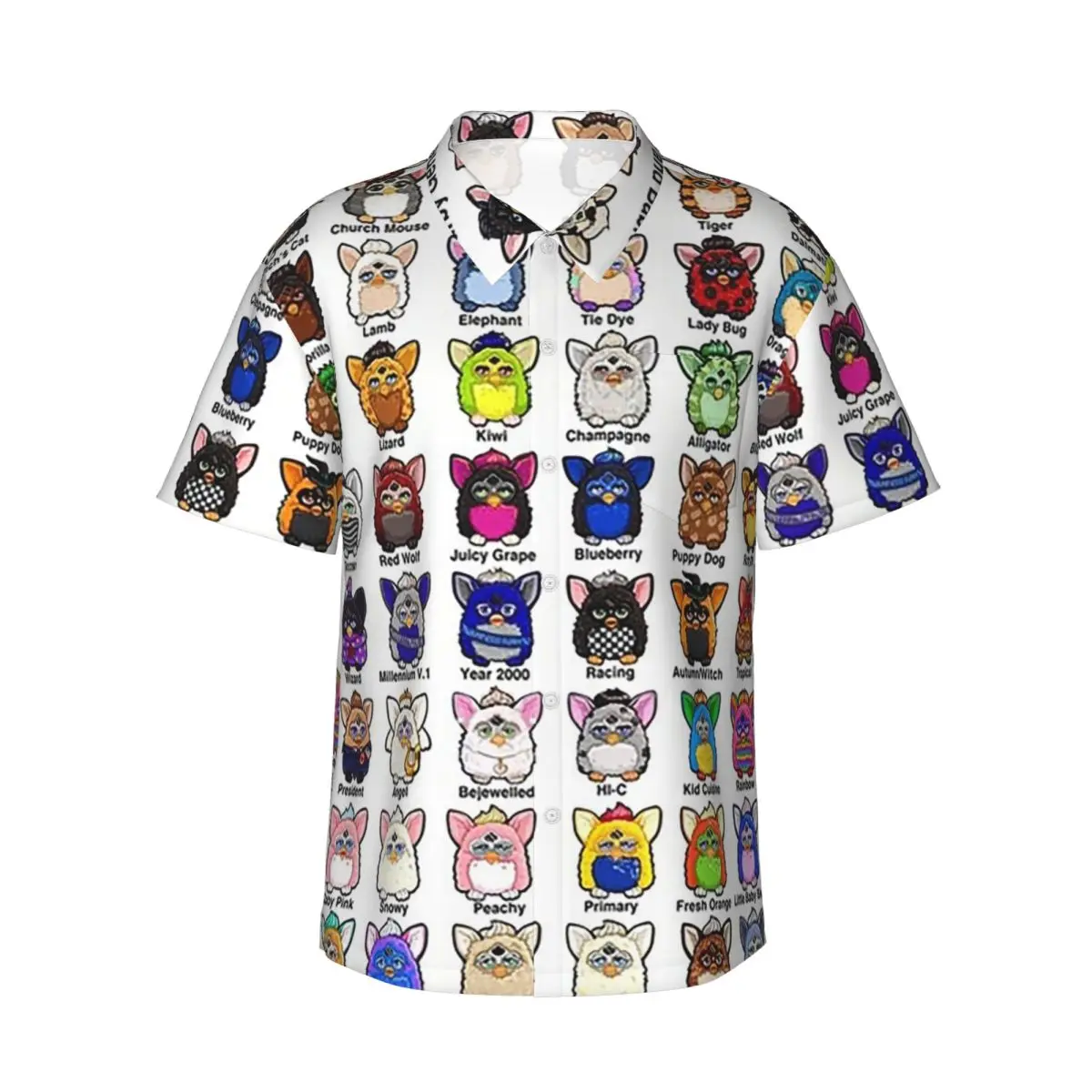 Furby Collection Men's Shirts Hawaiian Short Sleeve Shirt Funny Lapel Tops for Summer Beach