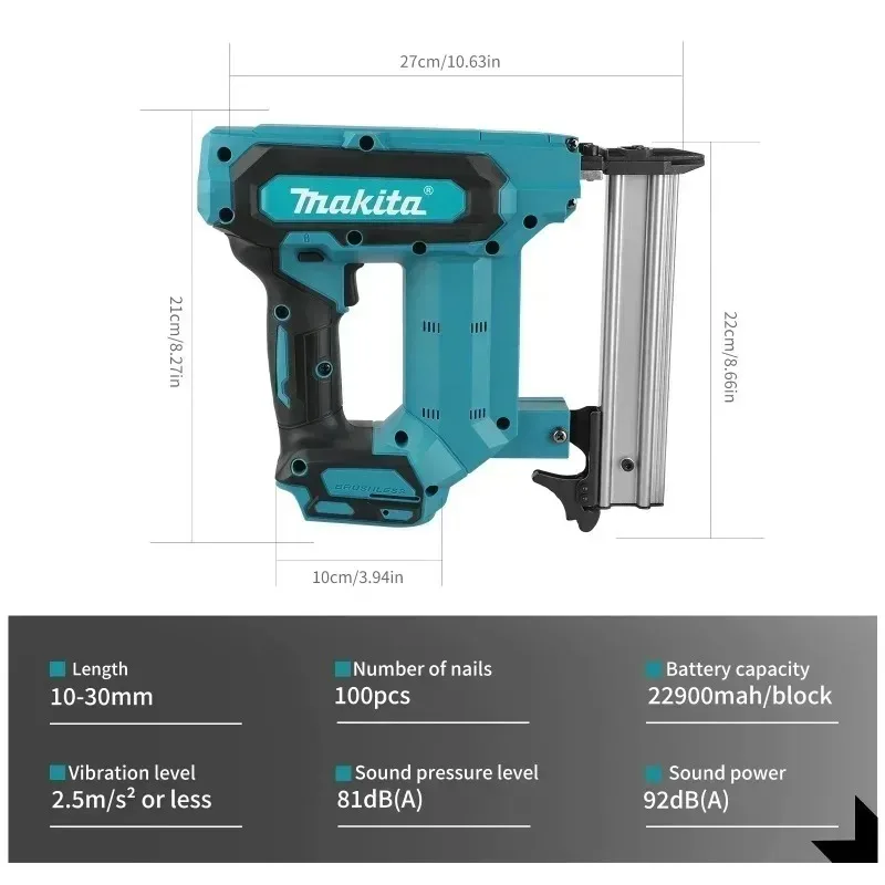 Makita 6.0Ah Li-ion Battery Operated 18V Wireless Nail Gun, 100 Nails Capacity Electric Nailer for DIY Wood Flooring view 2