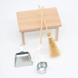 1/12 Dollhouse scopa paletta Mop secchio in metallo Kit casa delle bambole Mini strumento di pulizia accessori bambole decorazioni per la casa finta gioca giocattolo