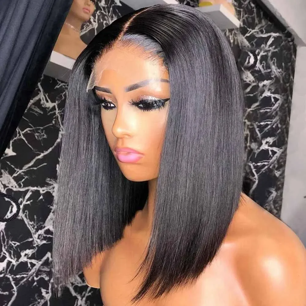250% Density Short Bob 13x4 HD Lace Front Human Hair Wig PrePluck Brazilian Glueless Lace Frontal Closure Wig For Women Straight image 3