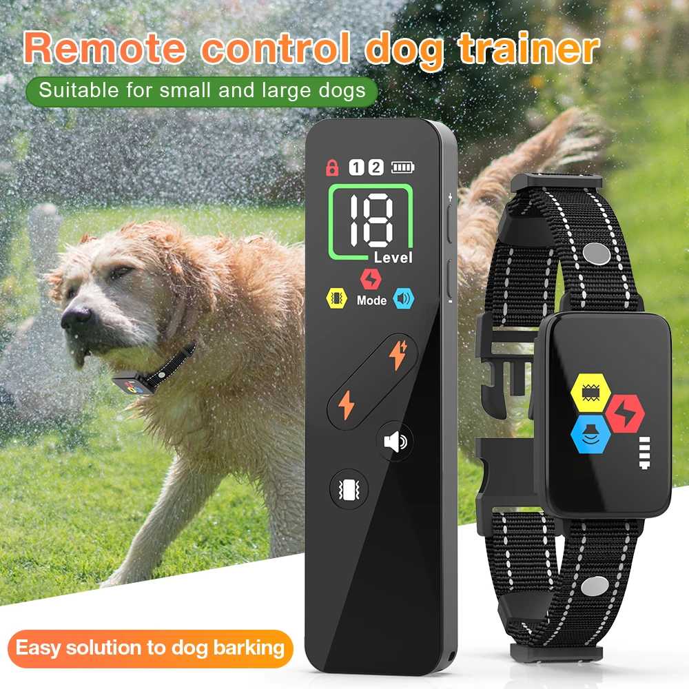 

New Color Screen Remote Control Dog Trainer, Electric Shock 3 Modes Collar Smart Barking Prevention Dog Training Pet Supplies