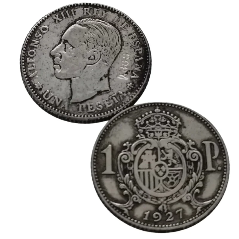 Réplica de Moneda Plateada de 1 Peseta de España de 1927 - Alfonso XIII