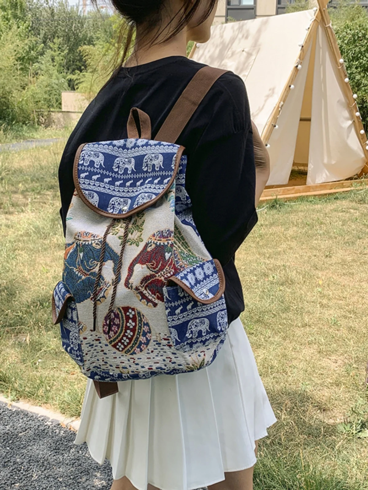 

Travel Ethnic Embroidery Canvas Bapa Women's Outdoor Tour Bag Cartoon Animal Design Soft oulder Bag Foldable Buet ape