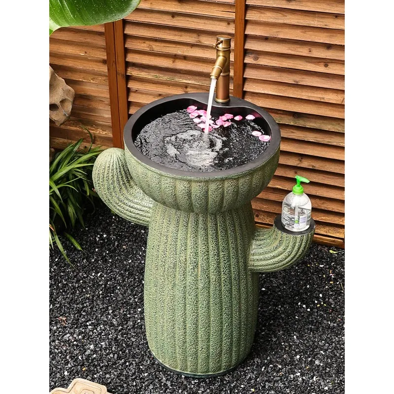 Small garden balcony washbasin, Mengmeng cactus with single cold faucet y