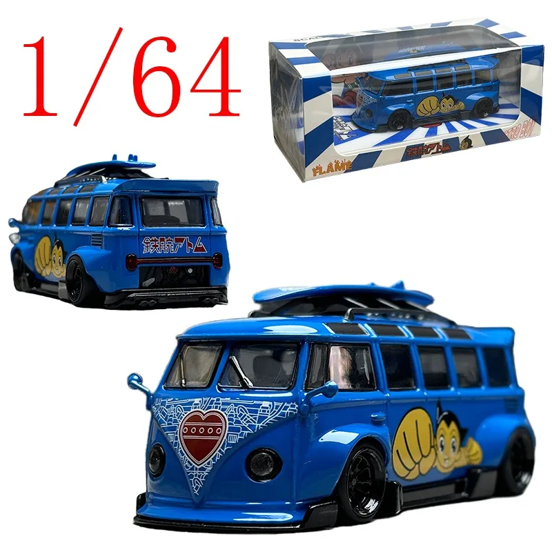 

Falme, литая под давлением модель автомобиля Volkswagen из сплава в масштабе 1/64, Volkswagen T1 LBWK, синие игровые автомобили, игрушки для мальчиков, подарок, оригинальная коробка