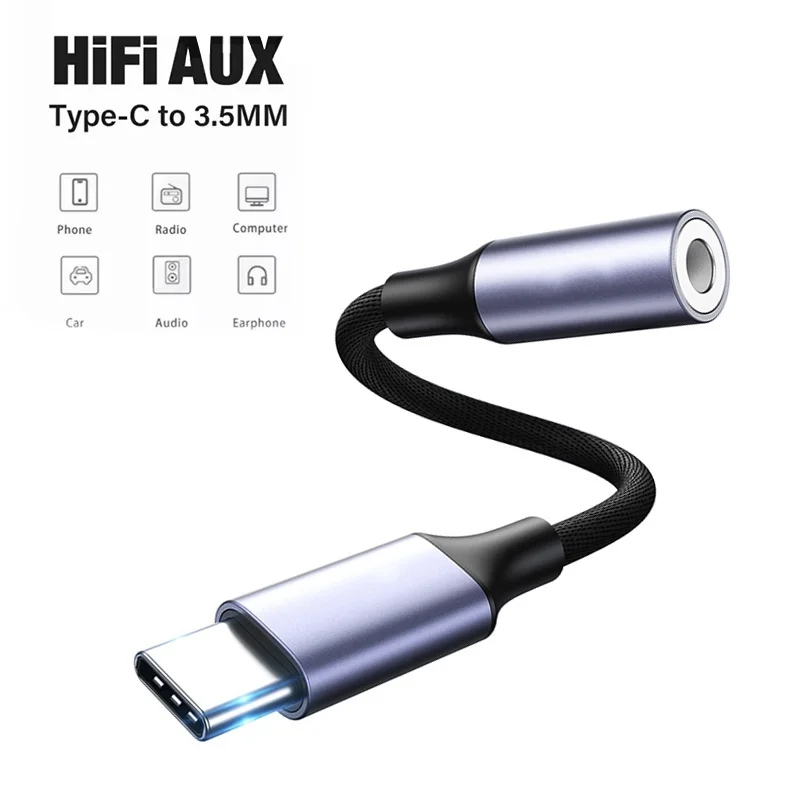 USB Type C To 3.5mm Aux Adapter Type-C 3.5mm Jack Audio Cable Earphones Cable Converter For iPhone iPad Pro Huawei Realme Oppo