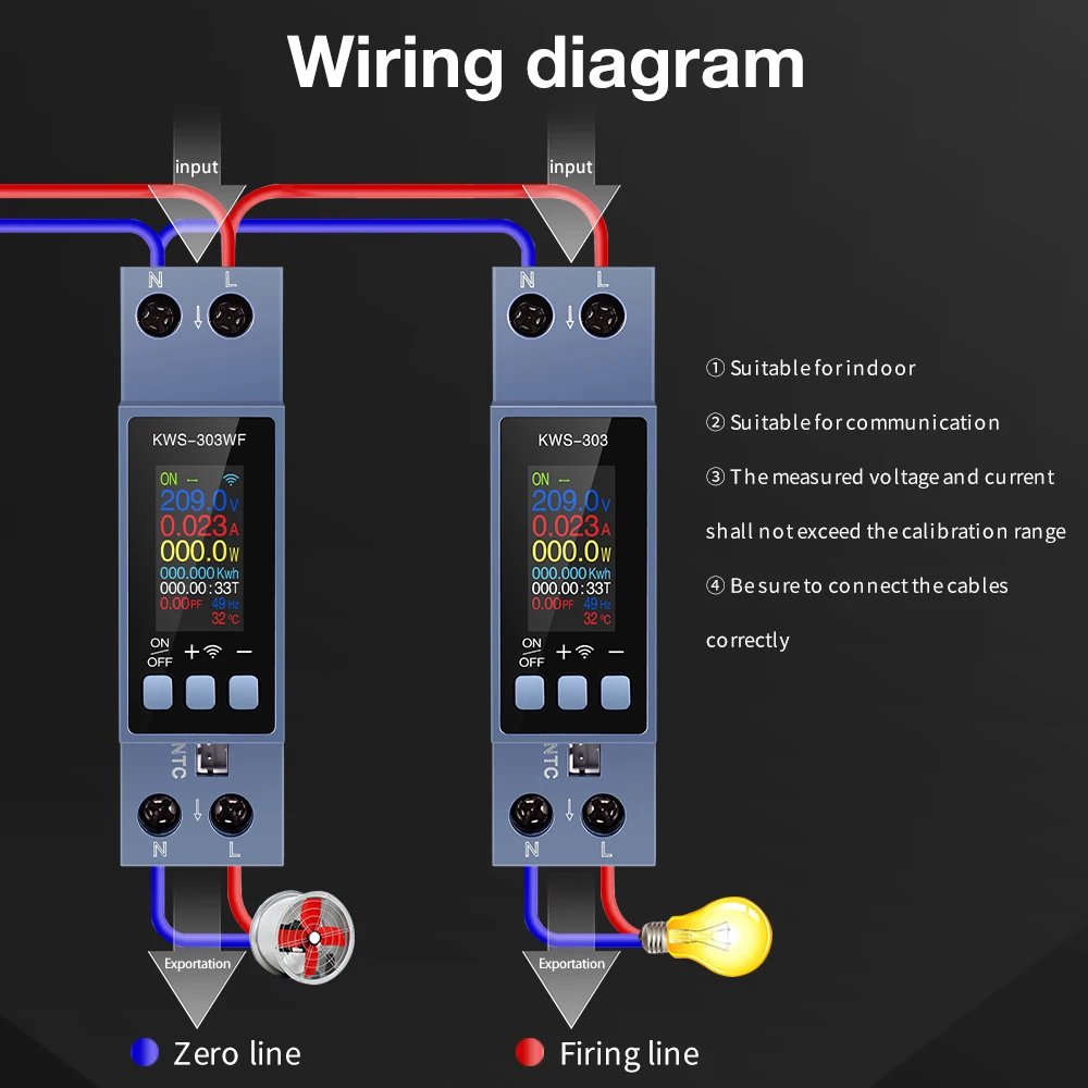 KWS-303 40A Tuya WIFI Smart Switch Circuit Breaker LED Power Energy Meter KWh Timer Relay Remote Control Smart Life APP