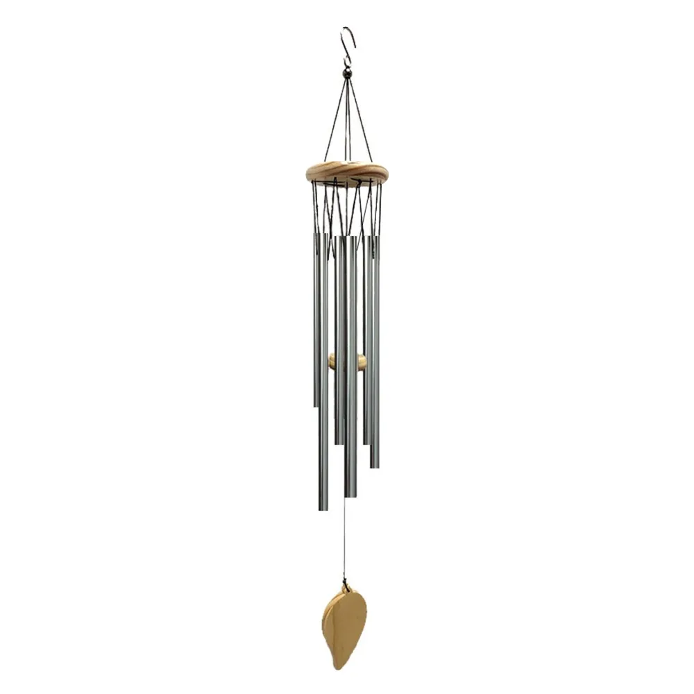 Metal+Wood Wind bell Soothing Sound Simple Design Decorative Wind bell Silver+Wooden European Style Wind bell Outdoor Decoration