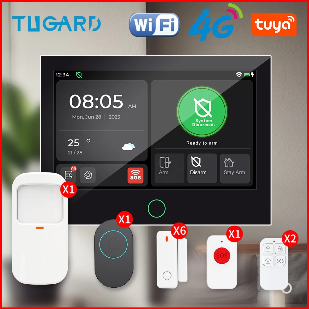 Smart Home Alarm System WiFi 4G 433 MHz Drahtlose Sicherheit mit Türbewegungssensor Kompatibel mit Alexa Tuya App Control