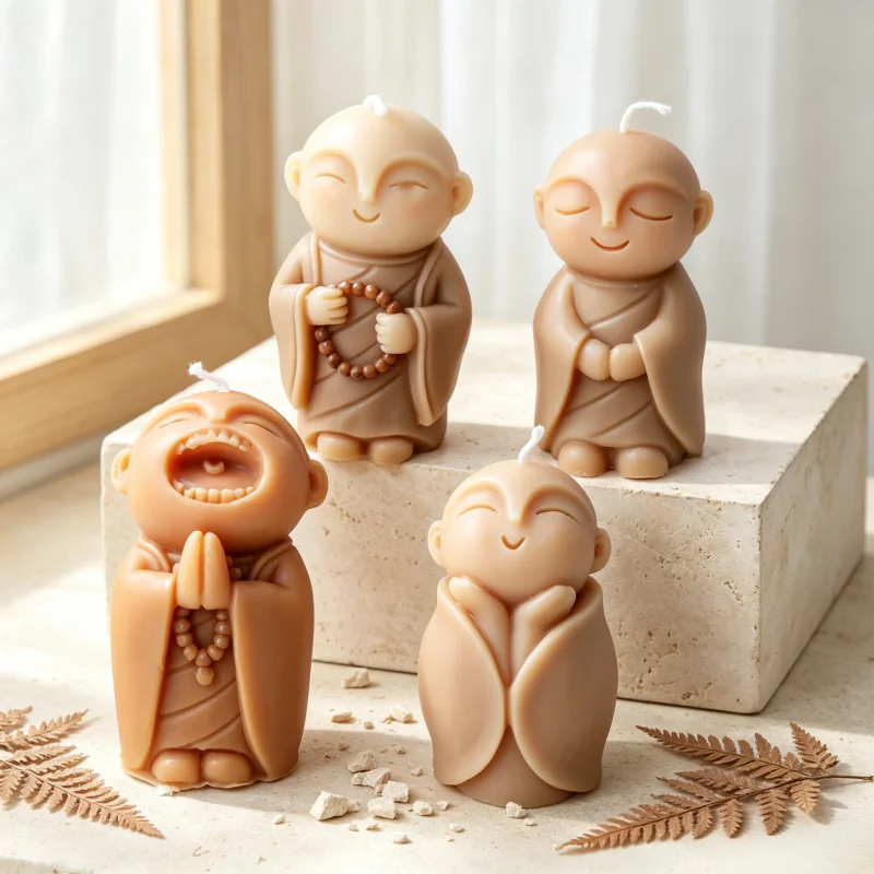 11pcs Monk Silicone Mold Creativity Cute Buddhist Buddha Handmade Aromatherapy Candle Plaster Soap Making Mould Ornaments Decor