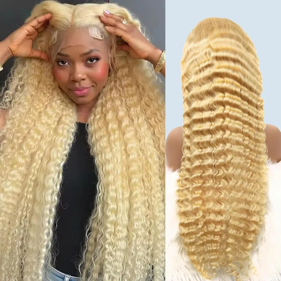 

Deep Wave Human Hair Wigs 13X6 Hd Lace Frontal Wig Blonde 613 100% Human Hair 250 Density For Women Pre Plucked Brazilian Wigs
