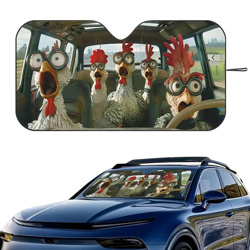 

1PC Driving Chicken Run Car SunShade Windshield Foldable Three-layer Insulation Sunshade By Suction Cup Blocks UV Rays Sun
