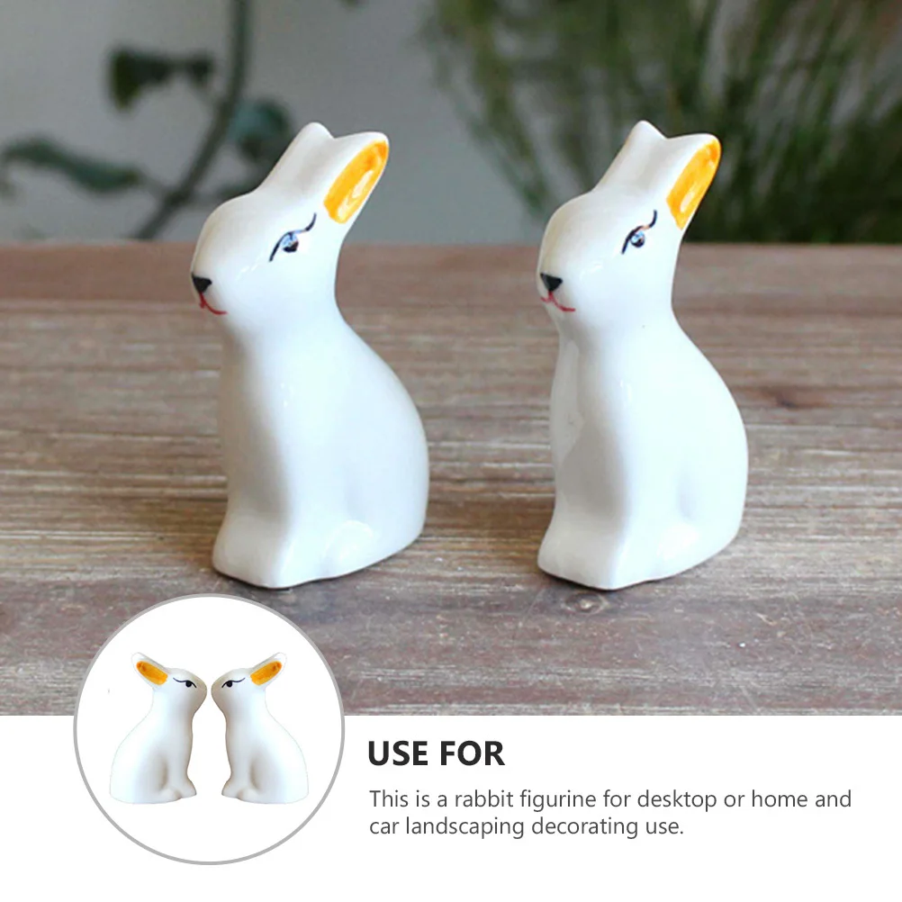 

2Pcs Ceramic Rabbit Decor Adorable Bunny Small Statue for Desktop Car Home Mini Rabbit Ornament Bunny Figurines