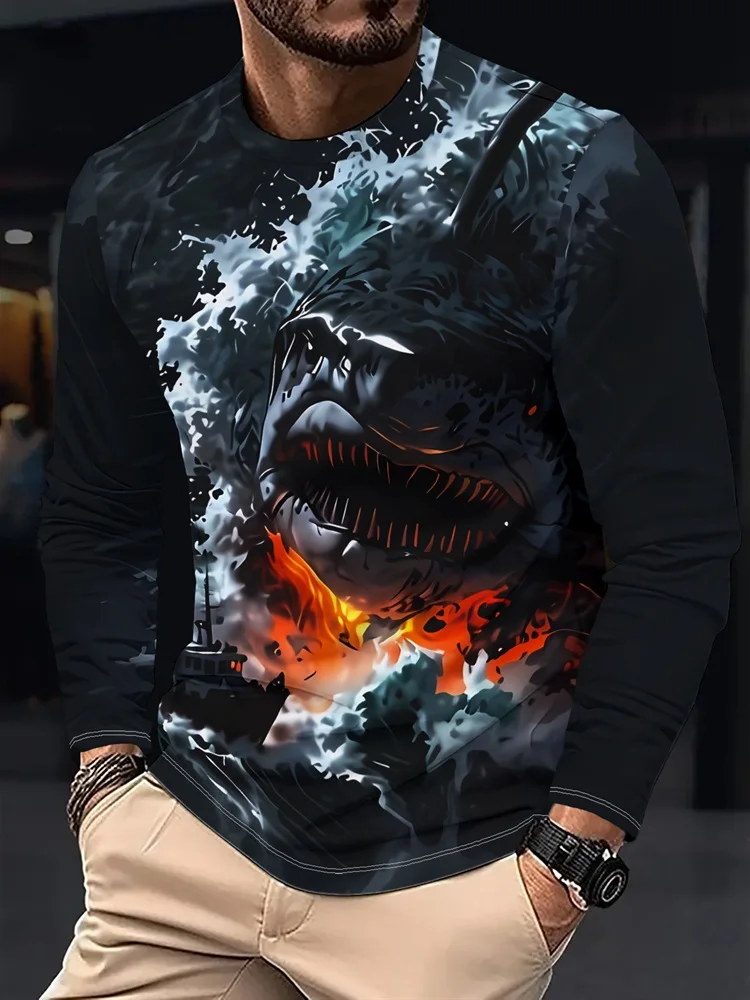 Men's Fantasy Sailing Ship Long Sleeve T-Shirt Ocean Lightning Starry Sky Graphic Tee Pullover Tops Gift New 2026 Nautical