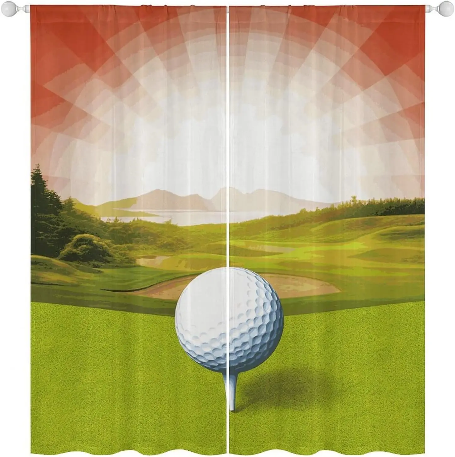 Tropical Green Golf Course Landscape Curtains 2pcs Pair for Living Room Window Drapes Natural Decor Backdrop Filtered Light Shad