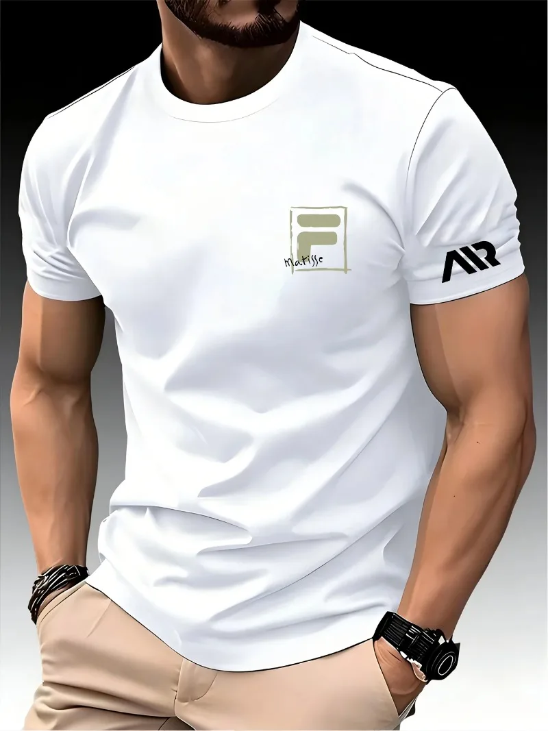 New pure cotton men's spring/summer sports printed T-shirt, high-end coach level breathable quick drying short sleeved fitness