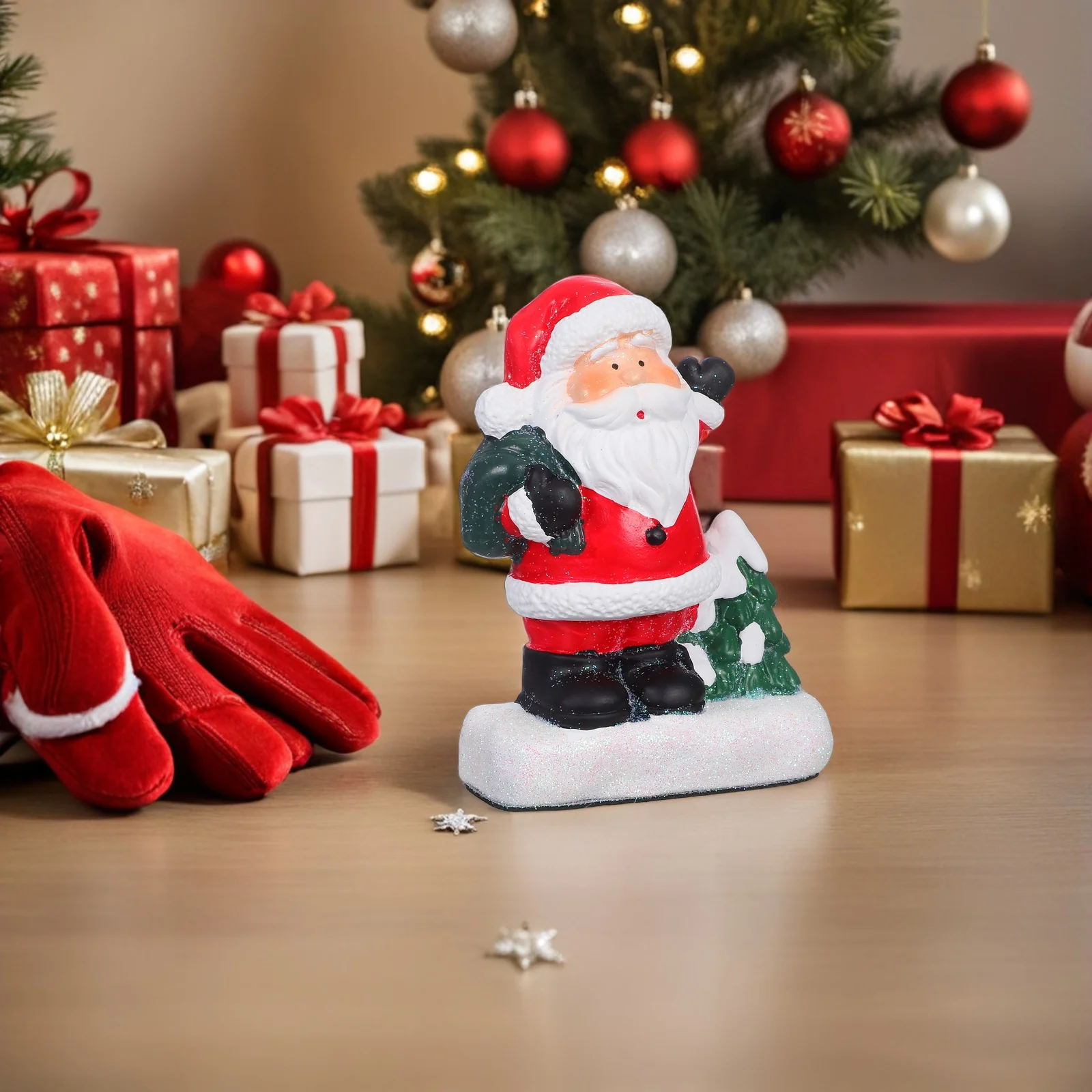 

Resin Santa Claus Statues Mini Holiday Decorations for Christmas Mantel Shelf Display Fairy Garden Sculptures Micro Landscape