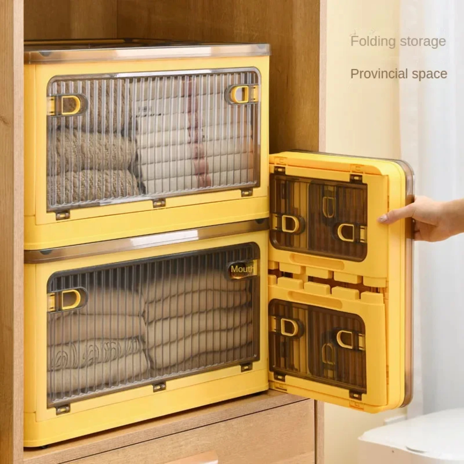 Transparent Five-Door Folding Wardrobe Box with Clothes, Quilt, Toy, and Rack - Storage Supplies