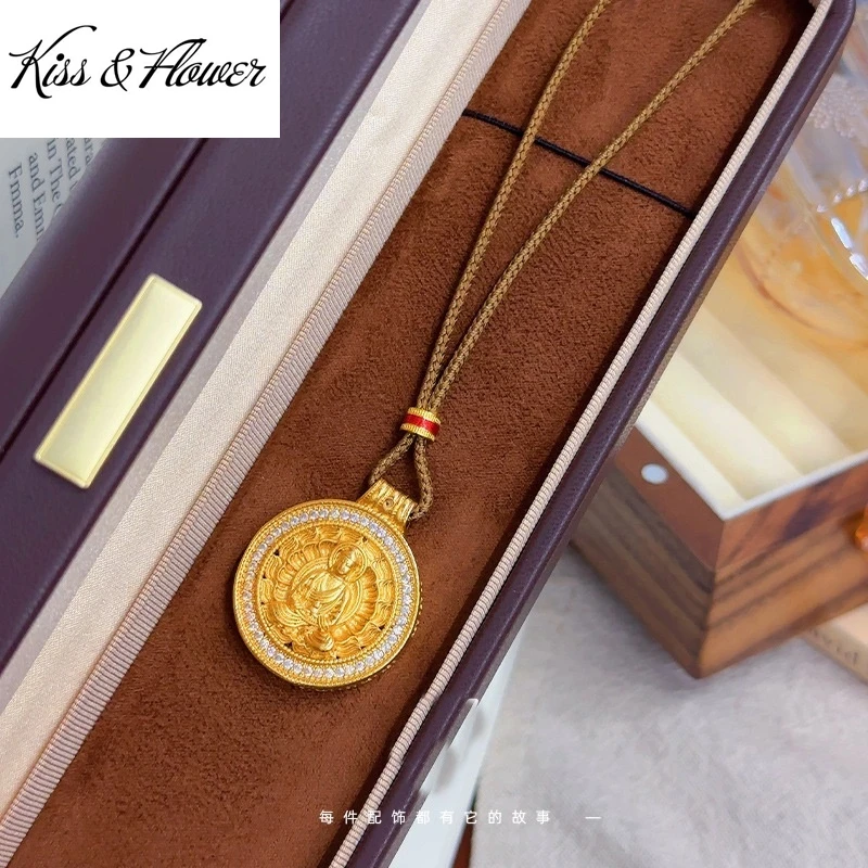 

KISS&FLOWER 24KT Gold Vintage Lotus The Buddha Necklace Pendants For Women Wedding Party Birthday Christmas Mother Gifts PD221