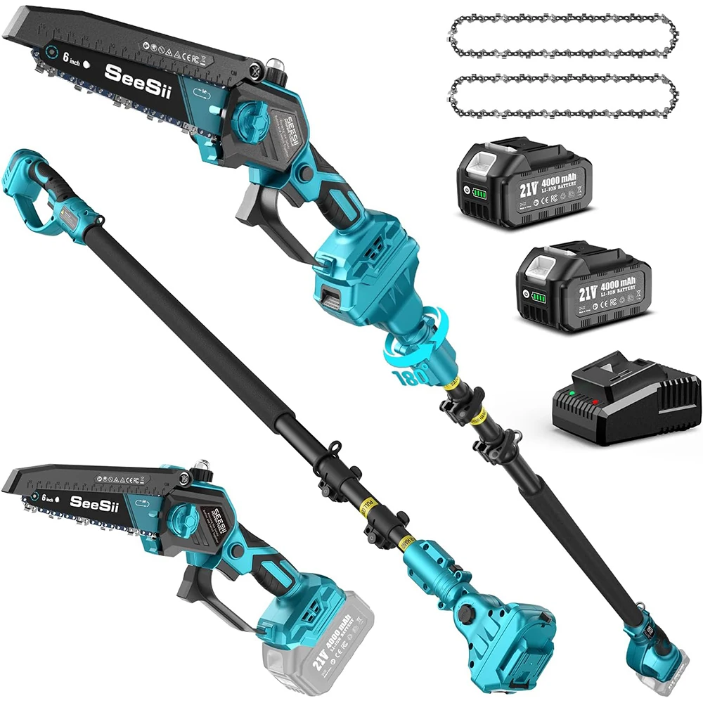 Seesii Palo telescopico senza spazzole 6 '' Motosega elettrica 3-IN-1 Sega ad alto ramo Strumento di potatura da giardino per Makita18V Batteria pin