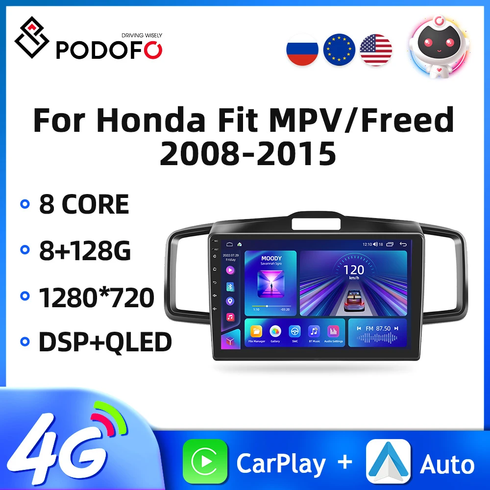 

Podofo Android Car Radio For Honda Fit MPV/Freed 2008-2015 2Din Multimedia Video Player GPS 4G WIFI Carplay Bluetooth Car Audio