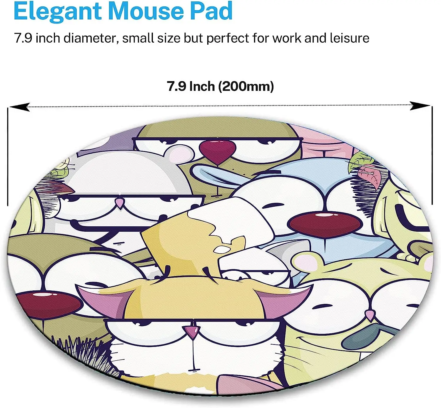 Round Mouse Pad Cute Animals Mouse Mat Small Non-Slip Rubber Base Round Mousepad with Designs for Working and Gaming Home