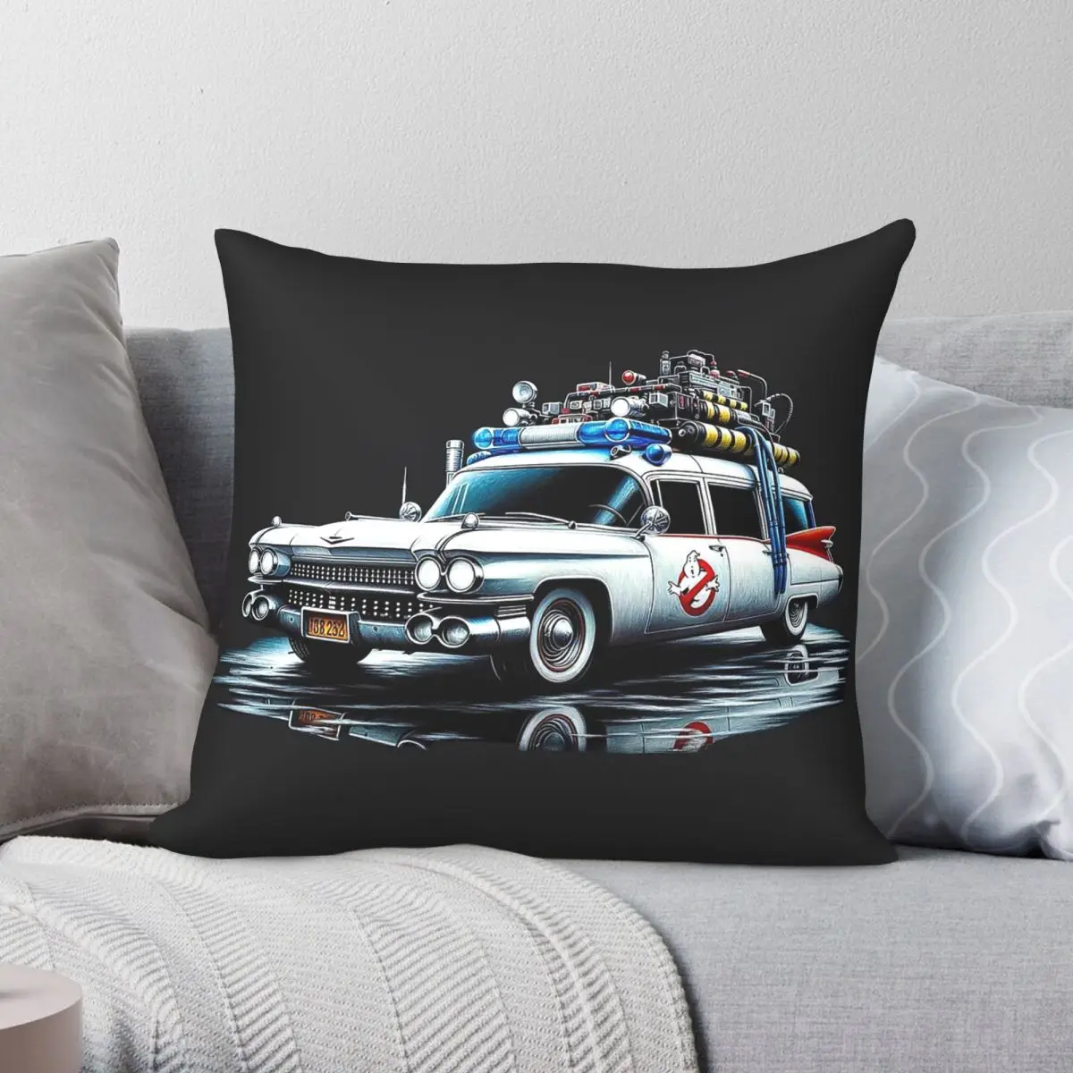 Ectomobile Ecto-1 Ghostbusters Car Square Pillowcase Polyester Linen Velvet Printed Zip Decor Pillow Case Car Cushion Cover
